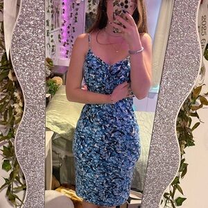 Blue Floral Spaghetti Strap Dress